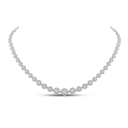 14kt White Gold Womens Round Diamond Graduated Halo Cluster Tennis Necklace 4-7/8 Cttw