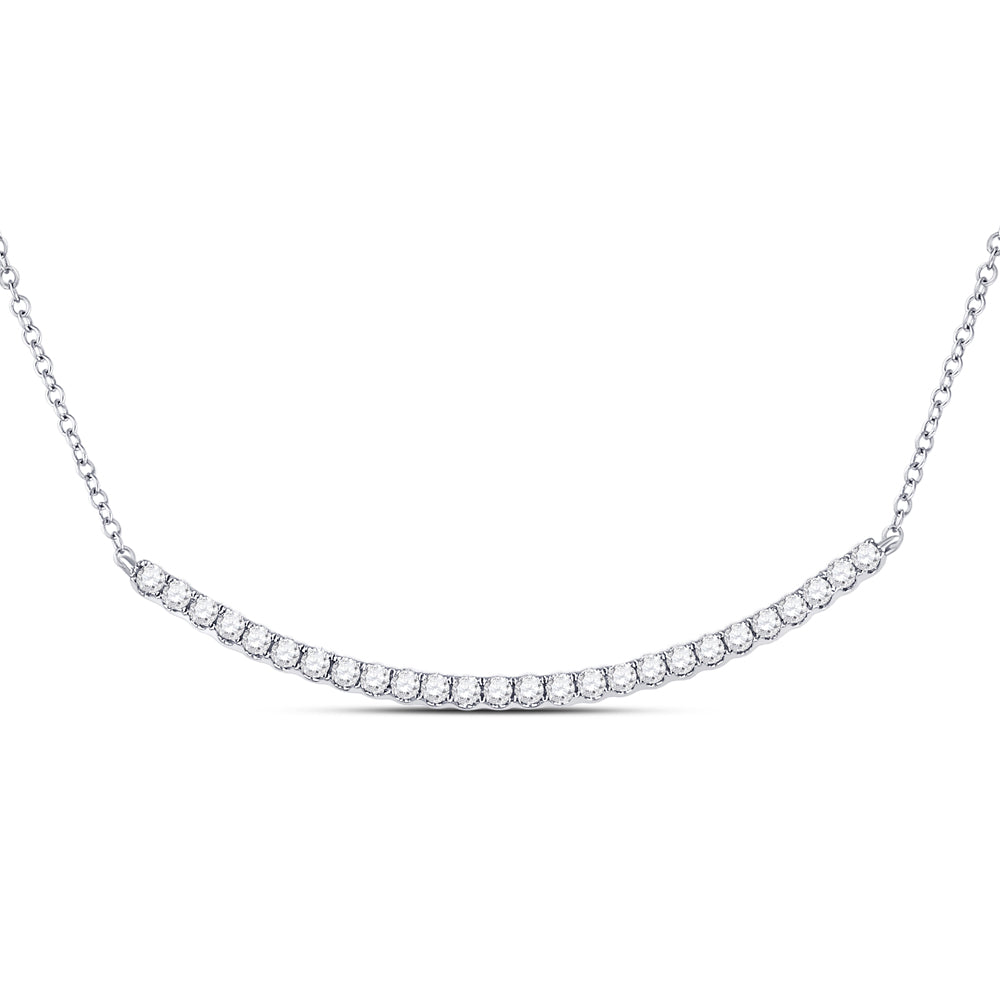 14kt White Gold Womens Round Diamond Curved Bar Necklace 3/4 Cttw