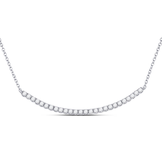 14kt White Gold Womens Round Diamond Curved Bar Necklace 3/4 Cttw