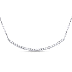 14kt White Gold Womens Round Diamond Curved Bar Necklace 3/4 Cttw