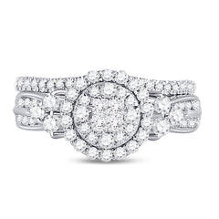 14kt White Gold Womens Princess Diamond Bridal Wedding Engagement Ring Band Set 1.00 Cttw