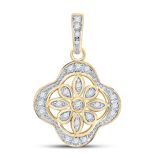 Sterling Silver Womens Round Diamond Floral Fashion Pendant 1/10 Cttw