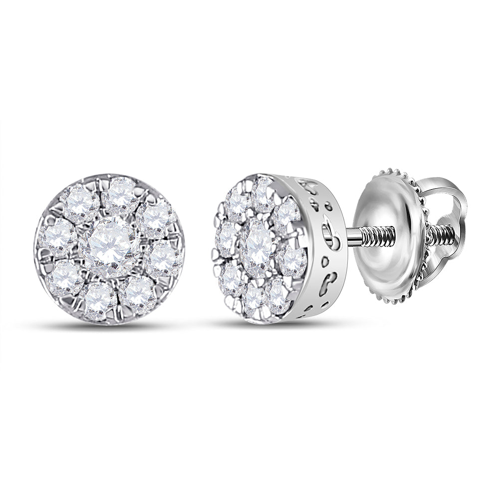 14kt White Gold Womens Round Diamond Fashion Cluster Earrings 1/2 Cttw