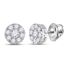 14kt White Gold Womens Round Diamond Fashion Cluster Earrings 1/2 Cttw