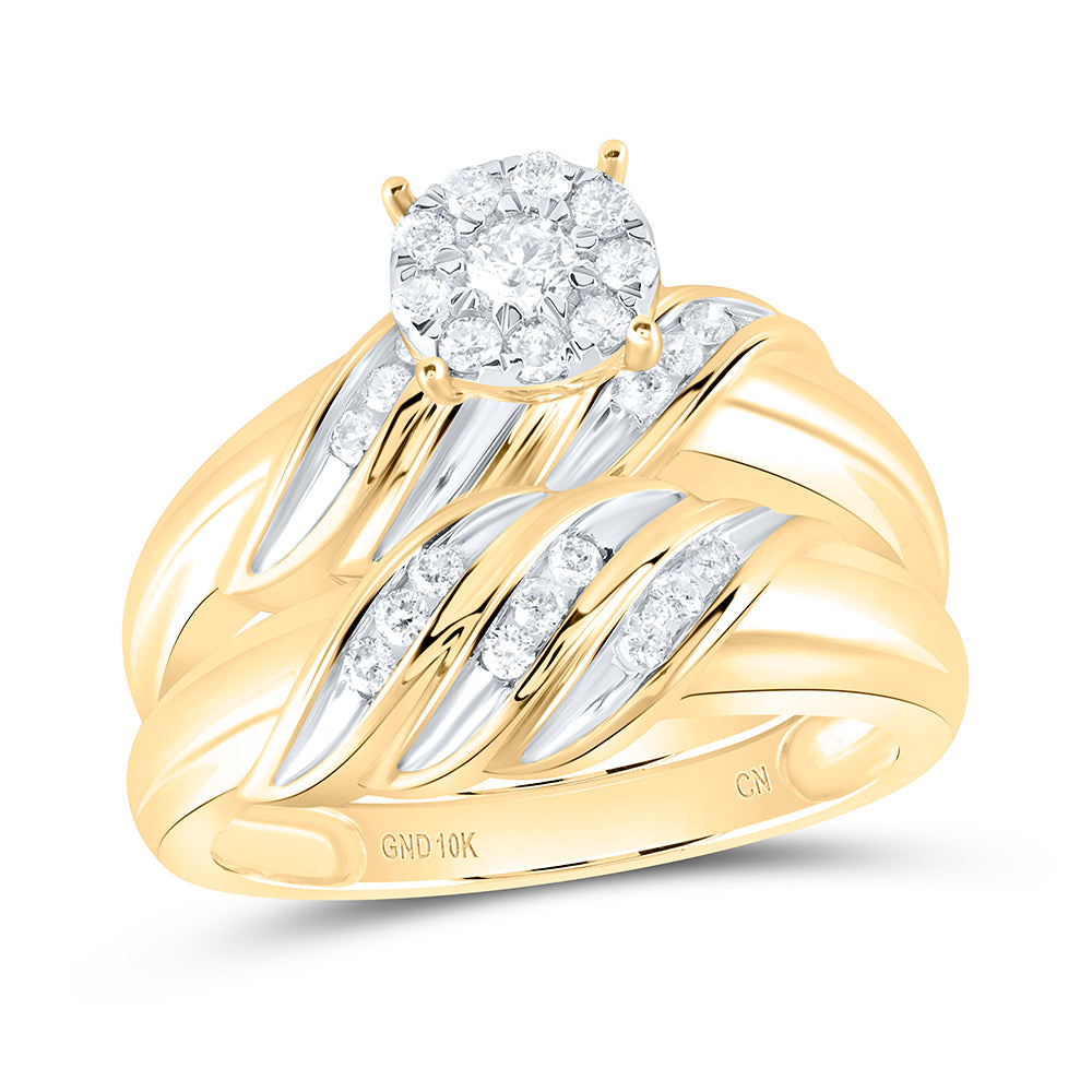 10kt Yellow Gold His Hers Round Diamond Solitaire Matching Bridal Wedding Ring Band Set 5/8 Cttw