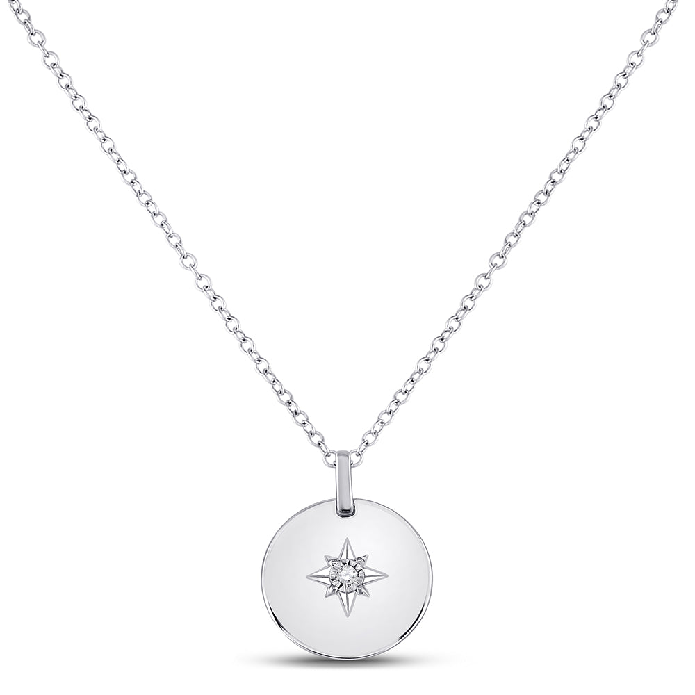 Sterling Silver Womens Round Diamond Starburst Fashion Necklace .02 Cttw