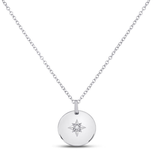 Sterling Silver Womens Round Diamond Starburst Fashion Necklace .02 Cttw