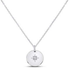 Sterling Silver Womens Round Diamond Starburst Fashion Necklace .02 Cttw