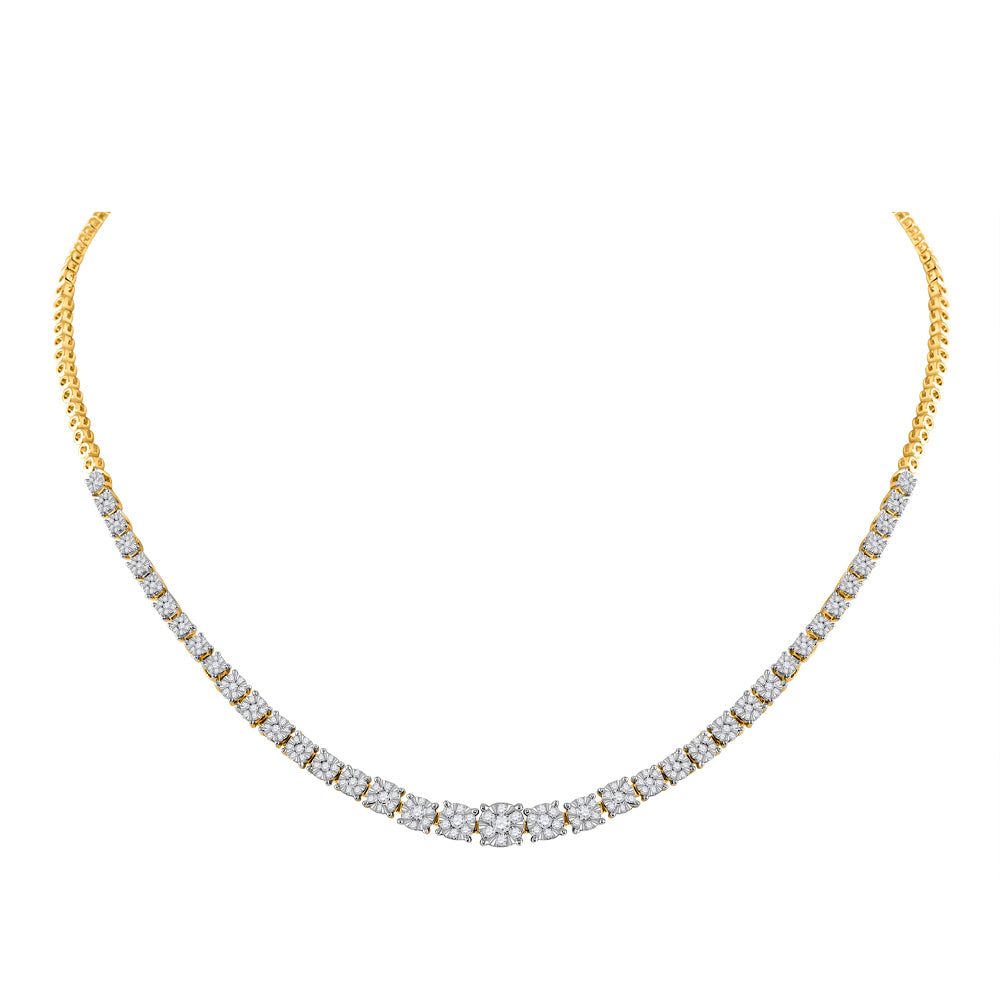 14kt Yellow Gold Womens Round Diamond Tennis Fashion Cluster Necklace 2-1/3 Cttw