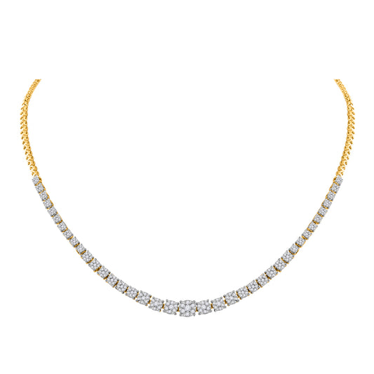 14kt Yellow Gold Womens Round Diamond Tennis Fashion Cluster Necklace 2-1/3 Cttw