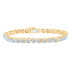 10kt Yellow Gold Mens Round Diamond Tennis Cluster Bracelet 3-1/4 Cttw