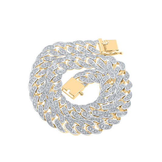 10kt Yellow Gold Mens Round Diamond Cuban Fashion Bracelet 2-5/8 Cttw