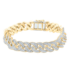 10kt Yellow Gold Mens Round Diamond Cuban Fashion Bracelet 7-3/4 Cttw