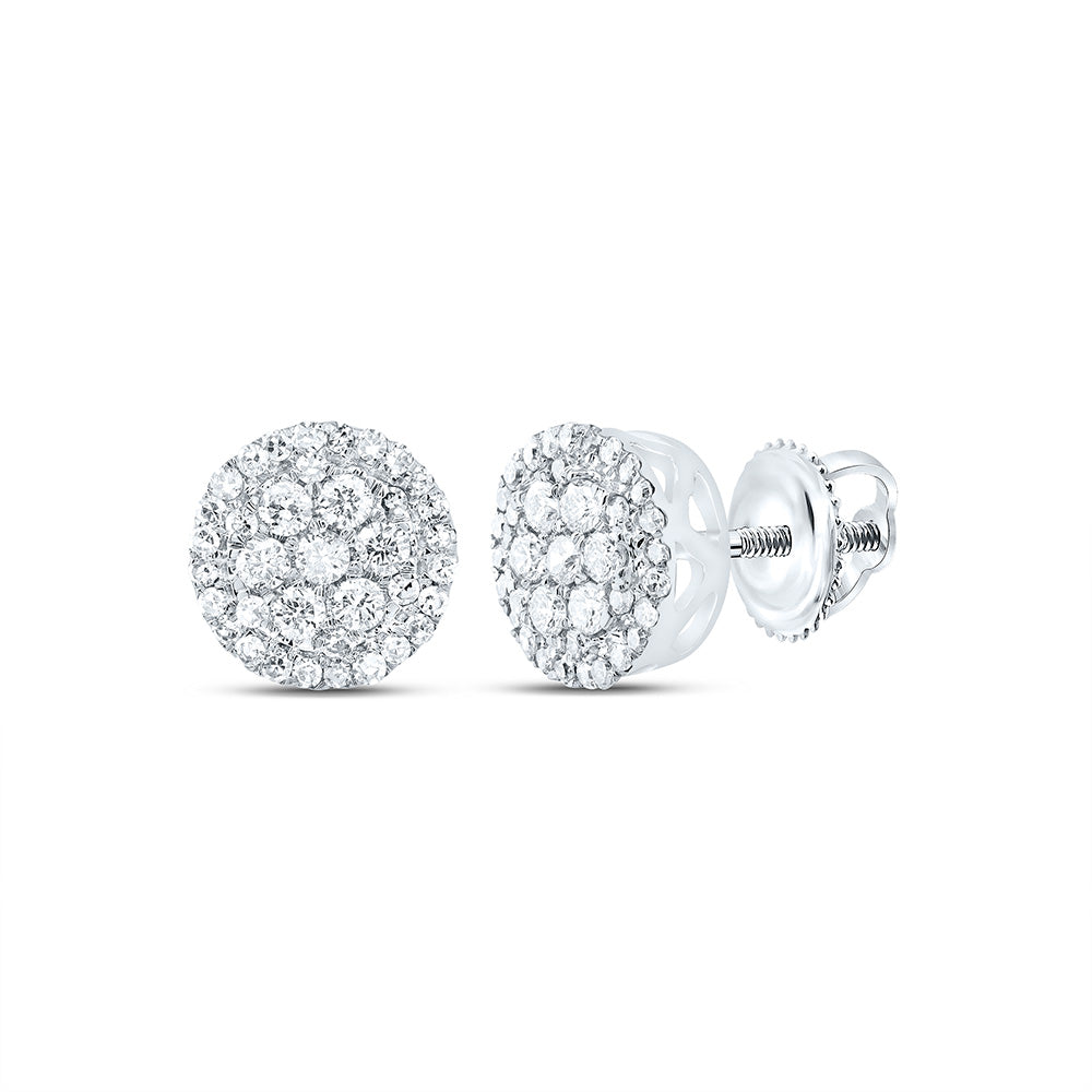 10kt White Gold Womens Round Diamond Flower Cluster Earrings 3/8 Cttw