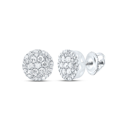 10kt White Gold Womens Round Diamond Flower Cluster Earrings 3/8 Cttw