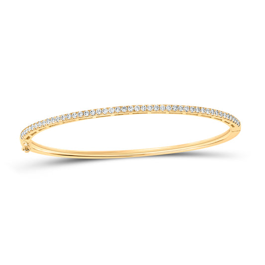 14kt Yellow Gold Womens Round Diamond Classic Bangle Bracelet 1.00 Cttw