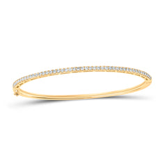 14kt Yellow Gold Womens Round Diamond Classic Bangle Bracelet 1.00 Cttw