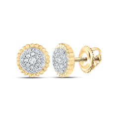 10kt Yellow Gold Womens Round Diamond Fashion Halo Earrings 1/4 Cttw