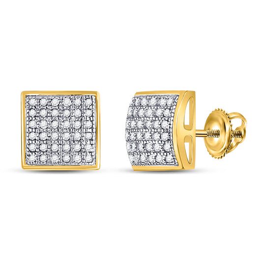 10kt Yellow Gold Womens Round Diamond Square Cluster Earrings 1/5 Cttw