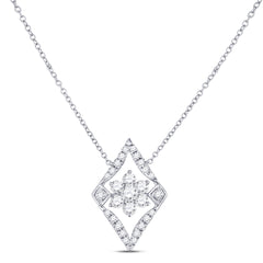 14kt White Gold Womens Round Diamond Geometric Cluster Necklace 1/3 Cttw