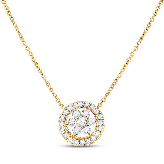 14kt Yellow Gold Womens Round Diamond Floral Cluster Necklace 1/3 Cttw