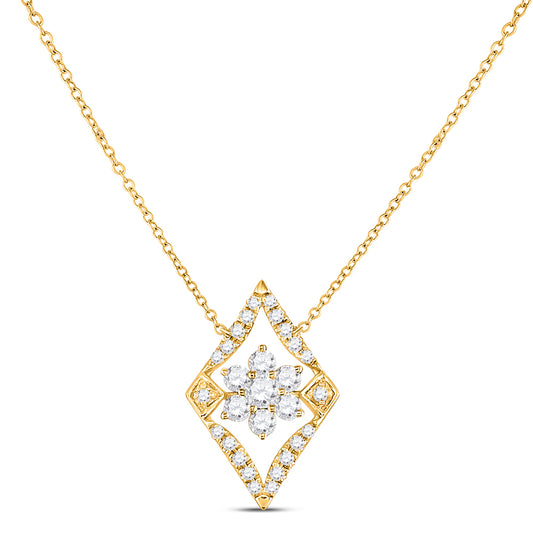 14kt Yellow Gold Womens Round Diamond Geometric Cluster Necklace 1/3 Cttw