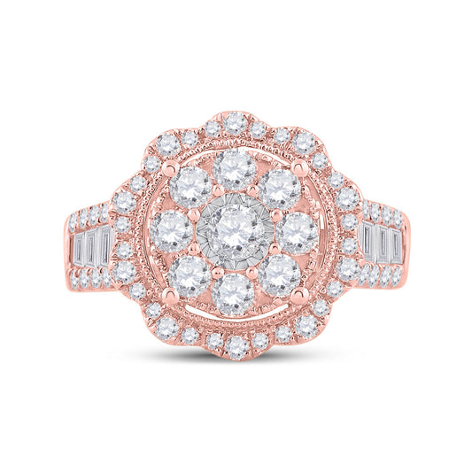 14kt Rose Gold Womens Round Diamond Floral Cluster Bridal Wedding Engagement Ring 1-5/8 Cttw