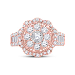 14kt Rose Gold Womens Round Diamond Floral Cluster Bridal Wedding Engagement Ring 1-5/8 Cttw