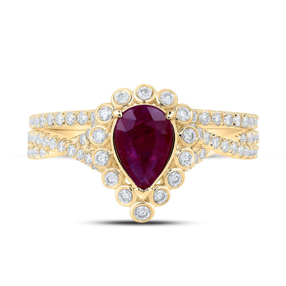 1/2CTW DIA 1 3/8CT-RUBY-PEAR RING