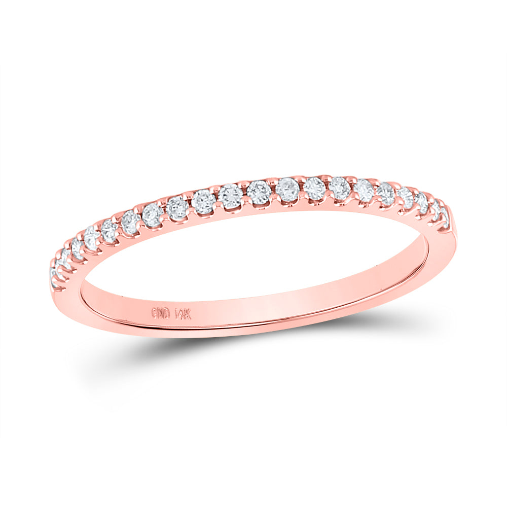 14kt Rose Gold Womens Round Diamond Wedding Single Row Band 1/6 Cttw