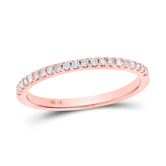 14kt Rose Gold Womens Round Diamond Wedding Single Row Band 1/6 Cttw