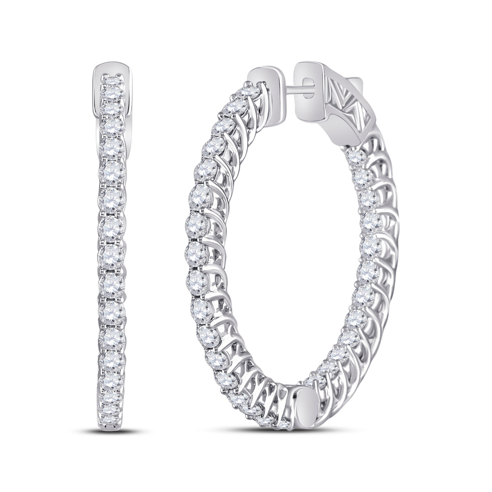 14kt White Gold Womens Round Diamond Single Row Hoop Earrings 3.00 Cttw