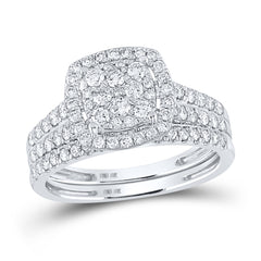 10kt White Gold Womens Round Diamond Bridal Wedding Engagement Ring Band Set 1.00 Cttw