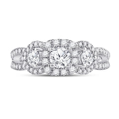 14kt White Gold Womens Round Diamond 3-stone Bridal Wedding Engagement Ring 1-1/4 Cttw (Certified)