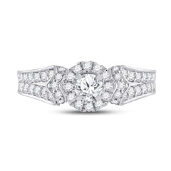 14kt White Gold Womens Round Diamond Halo Bridal Wedding Engagement Ring 1-1/5 Cttw (Certified)