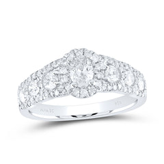 14kt White Gold Womens Oval Diamond Halo Bridal Wedding Engagement Ring 1-1/5 Cttw (Certified)