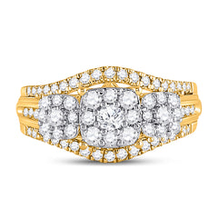 10kt Yellow Gold Womens Round Diamond Cluster 3-stone Ring 1.00 Cttw