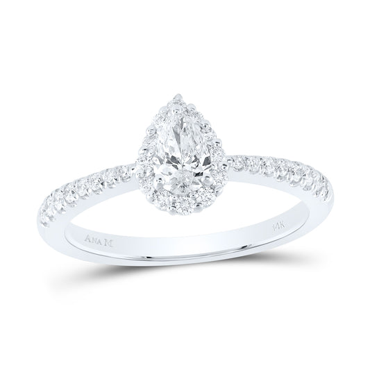 14kt White Gold Womens Pear Diamond Halo Bridal Wedding Engagement Ring 3/4 Cttw (Certified)