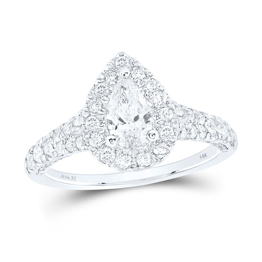 14kt White Gold Womens Pear Diamond Halo Bridal Wedding Engagement Ring 1-1/4 Cttw (Certified)