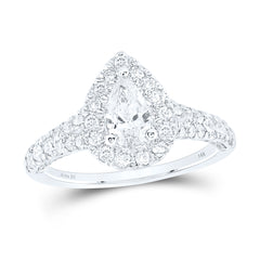 14kt White Gold Womens Pear Diamond Halo Bridal Wedding Engagement Ring 1-1/4 Cttw (Certified)