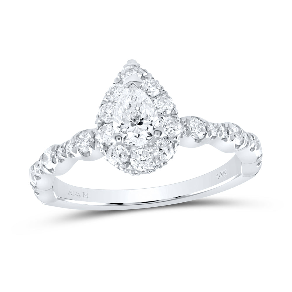 14kt White Gold Womens Pear Diamond Halo Bridal Wedding Engagement Ring 1.00 Cttw (Certified)