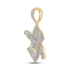 10kt Yellow Gold Mens Round Diamond Money Charm Pendant 1/2 Cttw