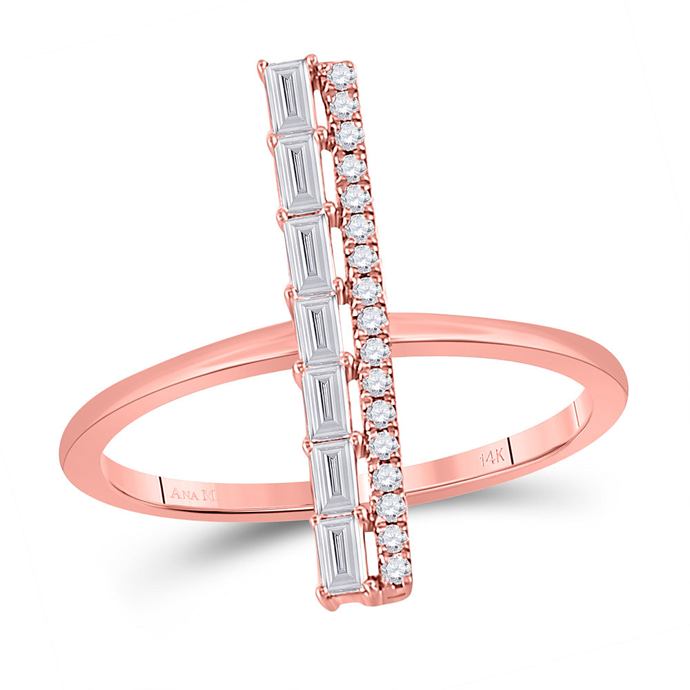 14kt Rose Gold Womens Baguette Diamond Linear Fashion Ring 1/5 Cttw