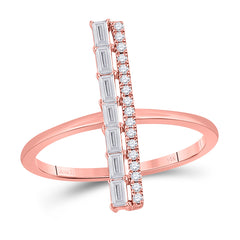 14kt Rose Gold Womens Baguette Diamond Linear Fashion Ring 1/5 Cttw