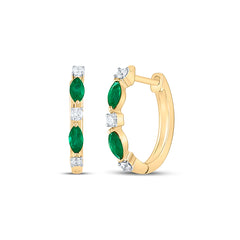 14kt Yellow Gold Womens Marquise Emerald Fashion Hoop Earrings 3/8 Cttw