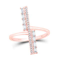 14kt Rose Gold Womens Baguette Diamond Linear Fashion Ring 1/4 Cttw