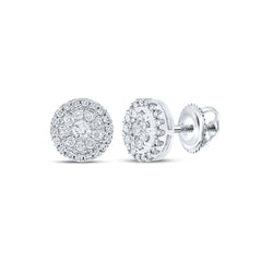 10kt White Gold Womens Round Diamond Fashion Halo Earrings 1/2 Cttw