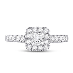 14kt White Gold Womens Princess Diamond Halo Bridal Wedding Engagement Ring 1.00 Cttw (Certified)