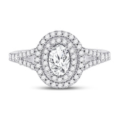 14kt White Gold Womens Oval Diamond Halo Bridal Wedding Engagement Ring 1.00 Cttw (Certified)