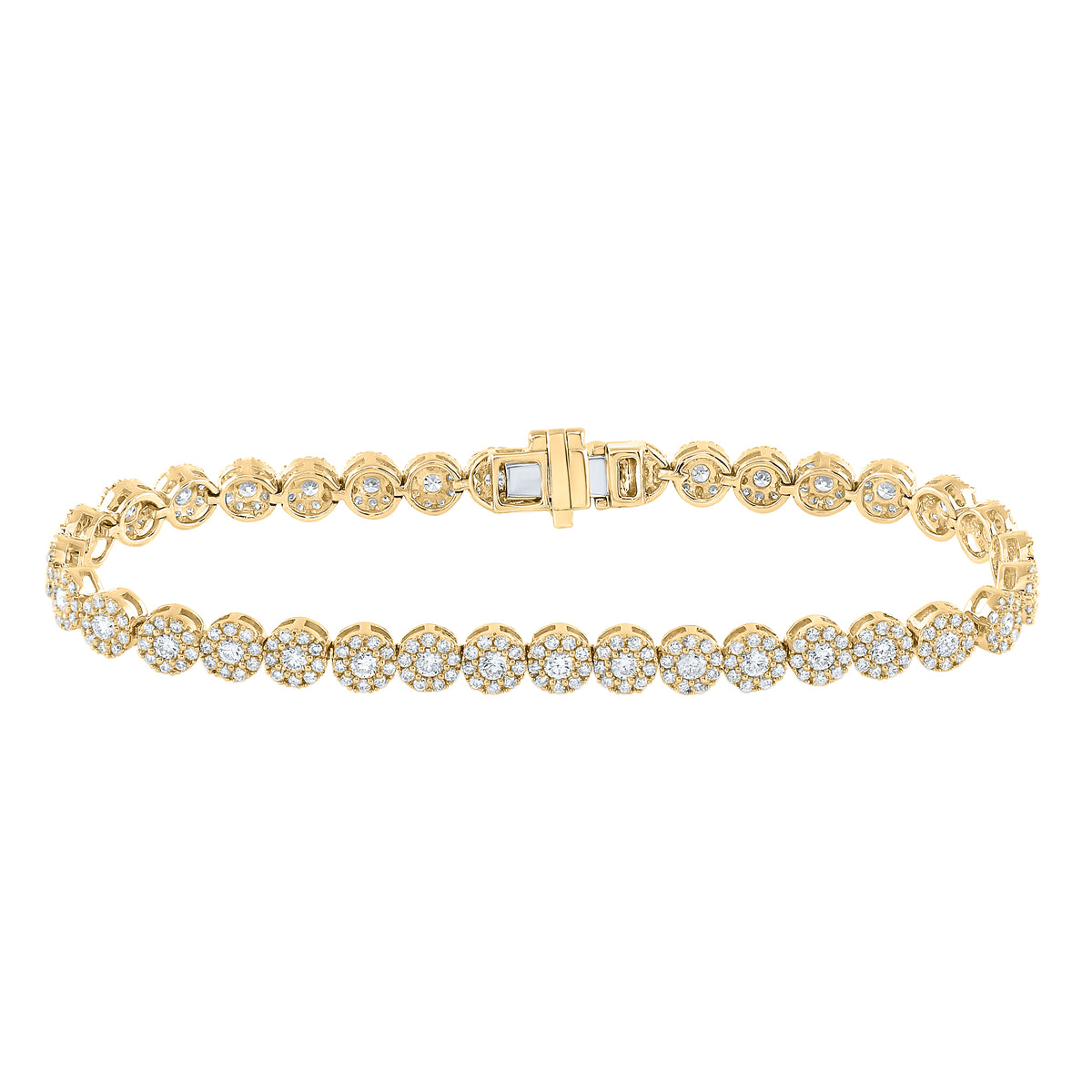 14kt Yellow Gold Womens Round Diamond Statement Halo Tennis Bracelet 3.00 Cttw